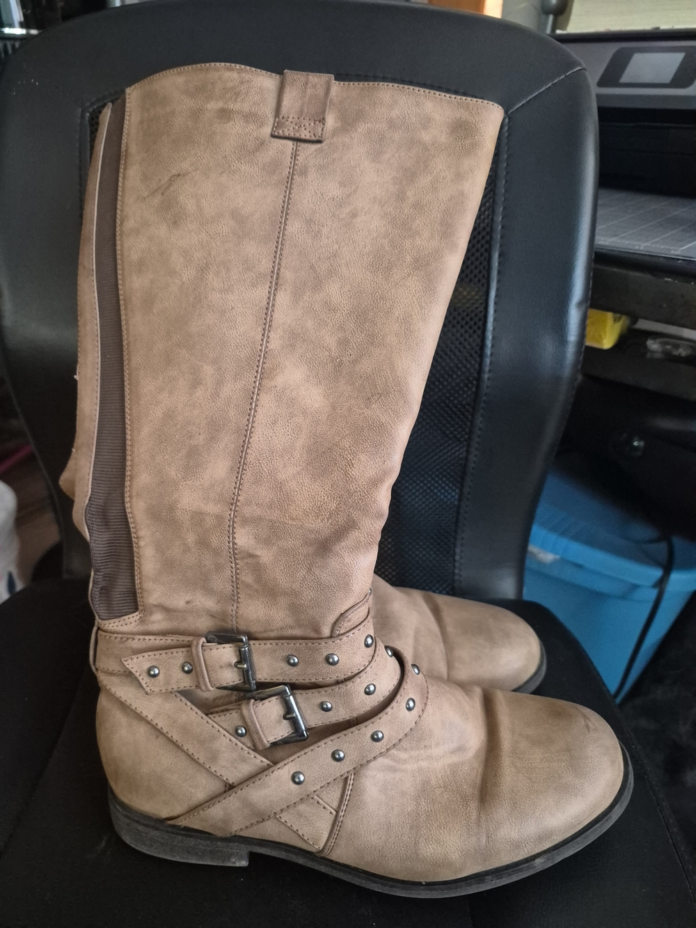 Tall Studded Strap Boots - Taupe